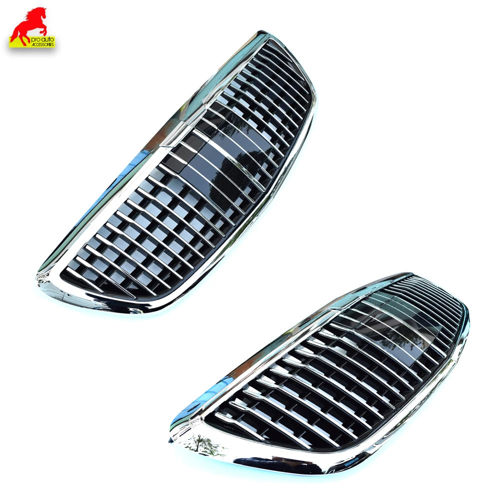 W222 Front Bumper Grille Chrome Grill High Glossy Grills for Mercedes S Class 4-Door Sedan Pullman V222 2014-2019 S350 S500 S600