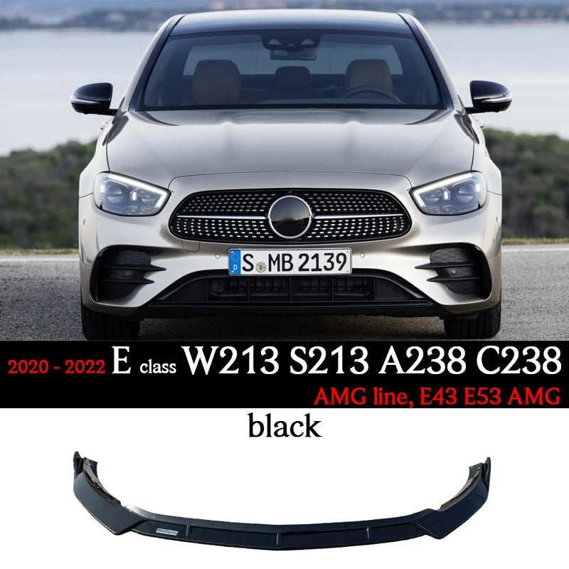 Black Front Bumper Lip Chin Spoiler PP Plastic for Mercedes E Class W213 S213 A238 C238 AMG Line 2017 - 2022 E200 E300 E350 E43