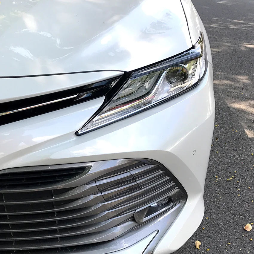 Glossy Black Car Headlight Lamp Eyebrow Eyelid Trim Cover for Toyoda Camry 2018+ Carbon Fiber Stickers Accessories Car Styling