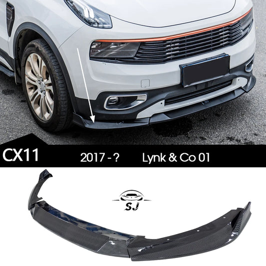 Carbon Fiber Printing Gloss Black Front Bumper Lip Spoiler Protector for Lynk & Co 01 CX11 2017 - 2023