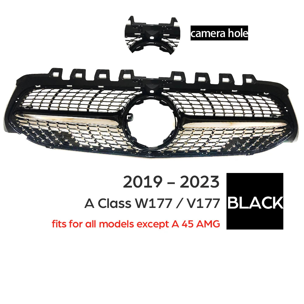 Car Front Bumper Racing Grille Diamond Grill for Mercedes Benz A-Class Hatchback W177 Sedan V177 2019-2025 A 200 A 250 A 35 AMG