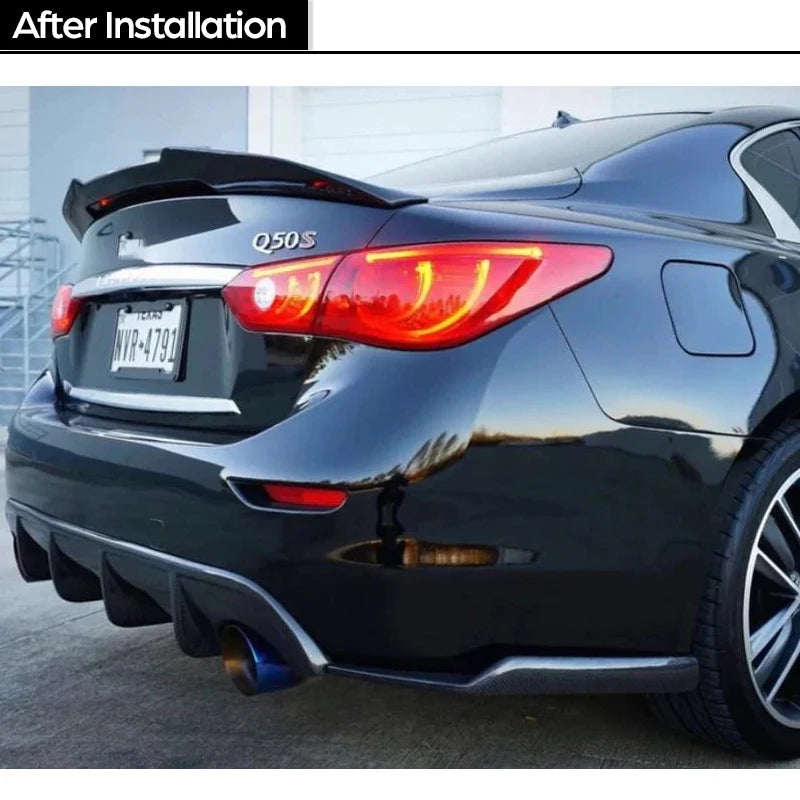 3*3 3K Twill Weave PSM High-kick Carbon Fiber Rear Trunk Deck Lid Spoiler Aerodynamic Boot Wing for Infiniti 2014 - 2023 Q50 V37