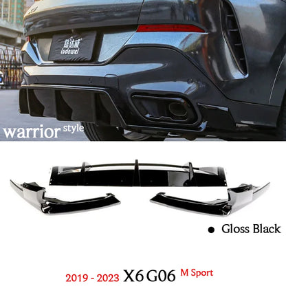 Carbon Fiber Print Gloss Black Front Bumper Lip Splitters & Rear Diffuser Spoiler for BMW X6 G06 M Sport xDrive 30d 40d 40i M50