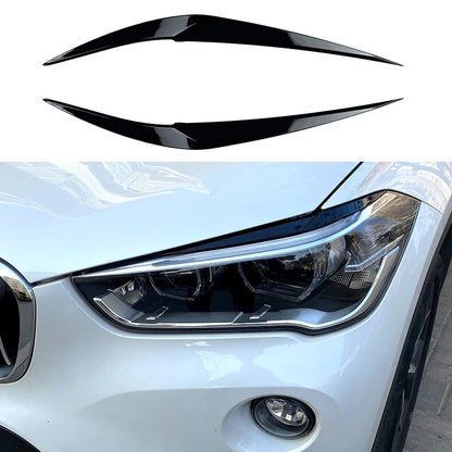 Eyelids Front Headlight Eyebrows Cover Sticker Trim For BMW X1 F48 2015+ Gloosy Black & Carbon Fiber Car Exterior Accessories