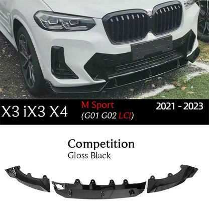 G08 LCI Gloss Black Carbon Printing Front Bumper Lip Spoiler for 2021 - 2023 BMW Facelifted X3 G01 iX3 X4 G02 sDrive 20i 20d 30e