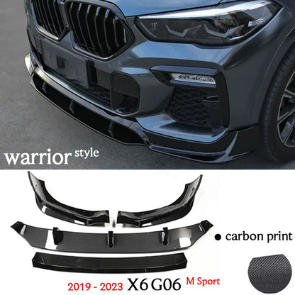 Carbon Fiber Print Gloss Black Front Bumper Lip Splitters & Rear Diffuser Spoiler for BMW X6 G06 M Sport xDrive 30d 40d 40i M50