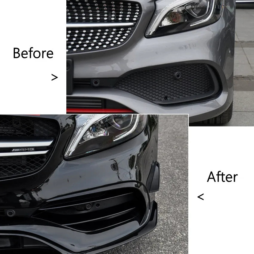 Front Lip Spoiler Splitters For Mercedes Benz A Class W176 A200 A250 A45 AMG 2016-2018 ABS Car Side Canards Trims Black Plastic