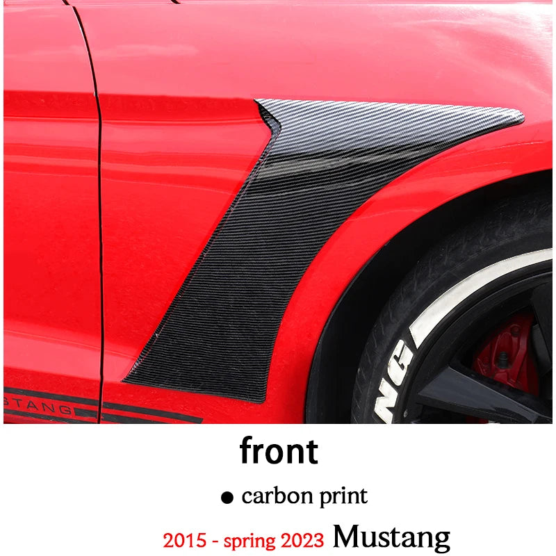 Front Rear Black Carbon Fiber Print Fender Vent Trim Exterior Custom Tuning Decoration for 2015 - Spring 2023 Ford Mustang 6th