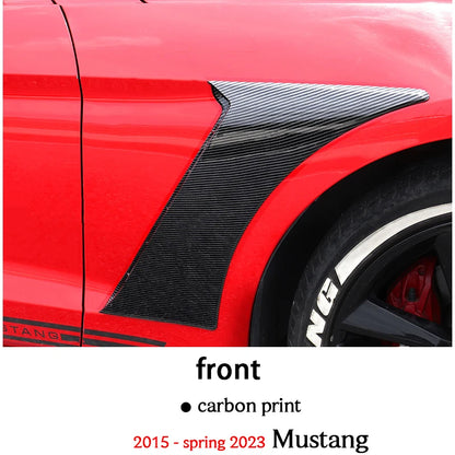 Front Rear Black Carbon Fiber Print Fender Vent Trim Exterior Custom Tuning Decoration for 2015 - Spring 2023 Ford Mustang 6th