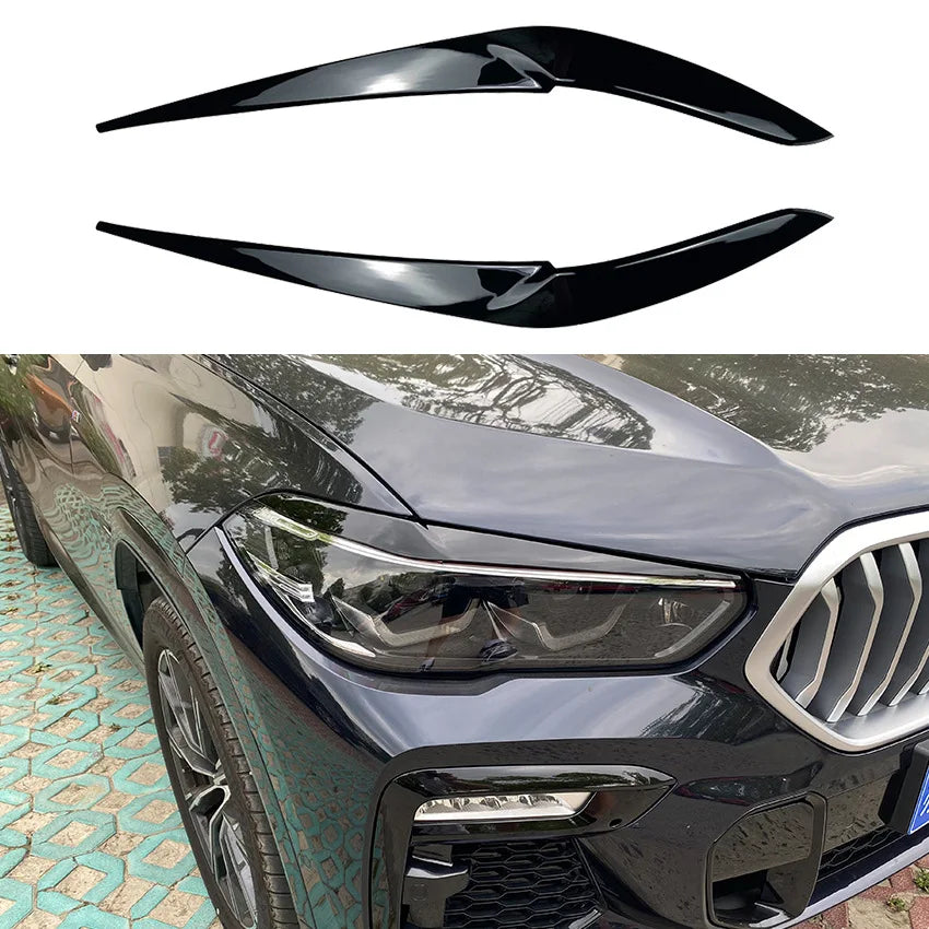 Glossy Black Eyelids Front Headlight Eyebrows Cover Sticker Trim for BMW X5 G05 X6 G06 2019+ Carbon Fiber Exterior Accessories