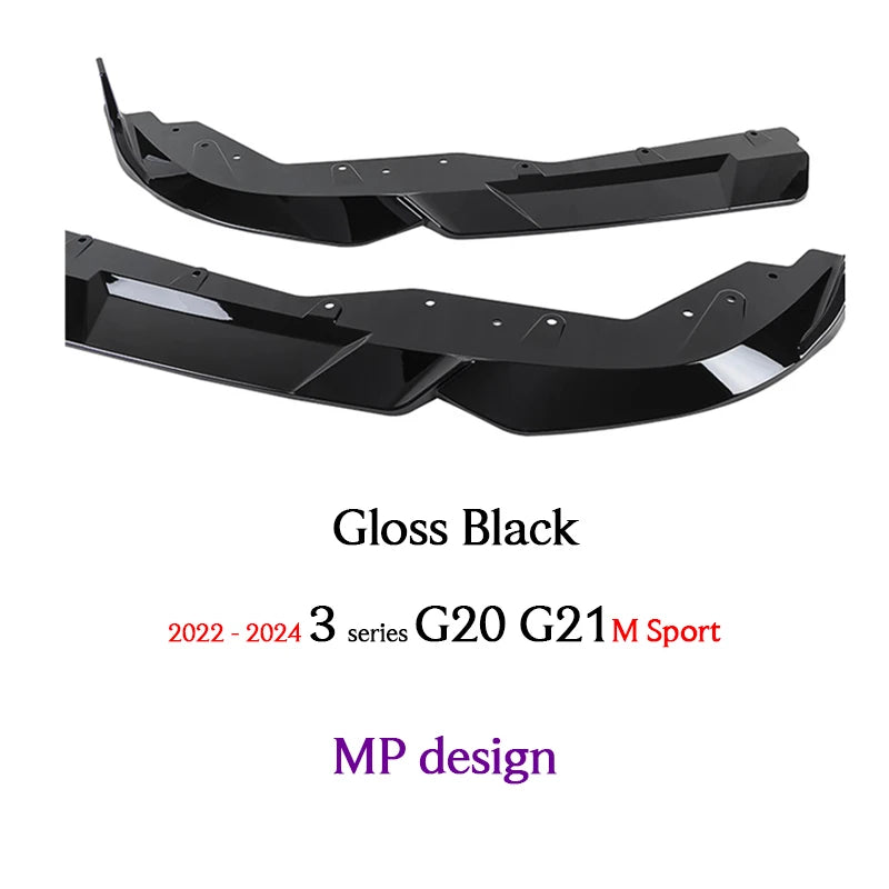 G20 LCI Carbon Fiber & Gloss Black Front Bumper Lip Diffuser Spoiler for BMW 2022+ Facelift 3 Series G20 Sedan G21 Wagon M Sport