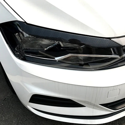 Gloss Black Headlights Eyebrow Eyelids Chrome Trim Sticker for Volkswagen VW Polo MK6 2019+ Carbon Fiber Accessories Car Styling