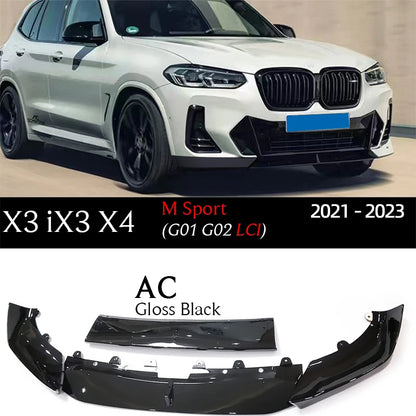 G08 LCI Gloss Black Carbon Printing Front Bumper Lip Spoiler for 2021 - 2023 BMW Facelifted X3 G01 iX3 X4 G02 sDrive 20i 20d 30e