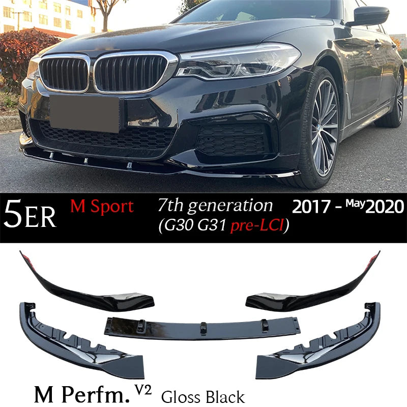 G30 Carbon Fiber Print Front Bumper Lip Gloss Black Chin Spoiler for BMW 5 Series G30 M Sport 2017 - May 2023 G31 520i 530i 530e