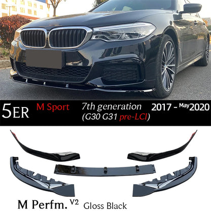 G30 Carbon Fiber Print Front Bumper Lip Gloss Black Chin Spoiler for BMW 5 Series G30 M Sport 2017 - May 2023 G31 520i 530i 530e