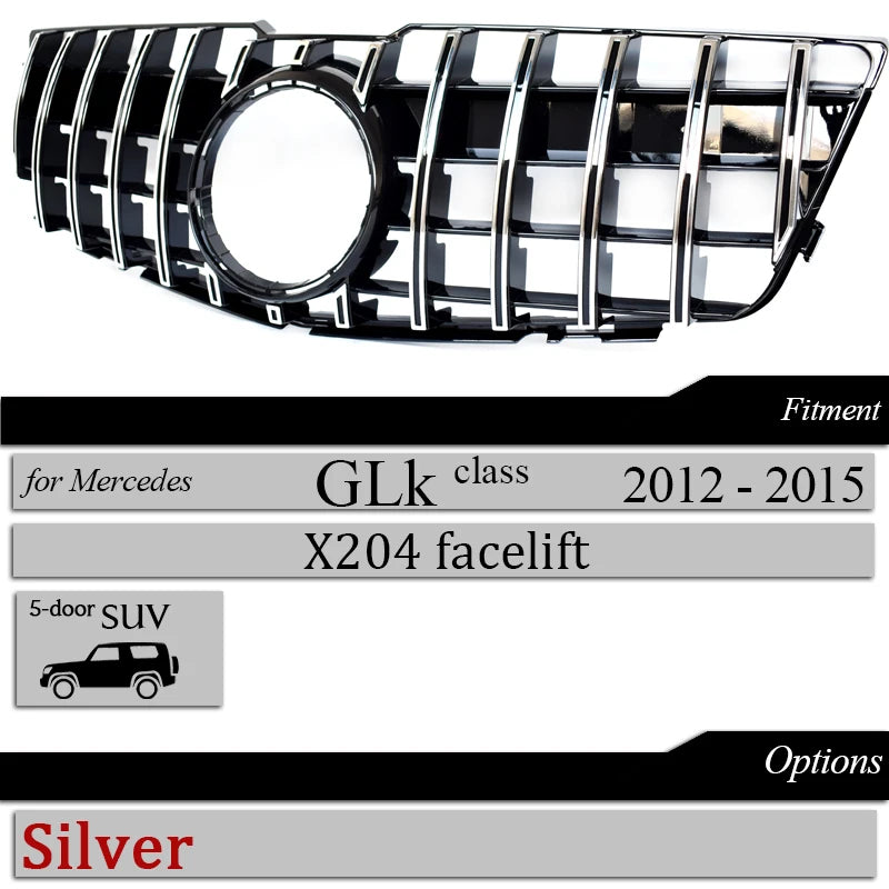 X204 GT Grilles Front Bumper Grill Mesh for Mercedes GLK Class 2012 - 2015 Diamond Black Silver Car Replacement Hood Mesh Grid