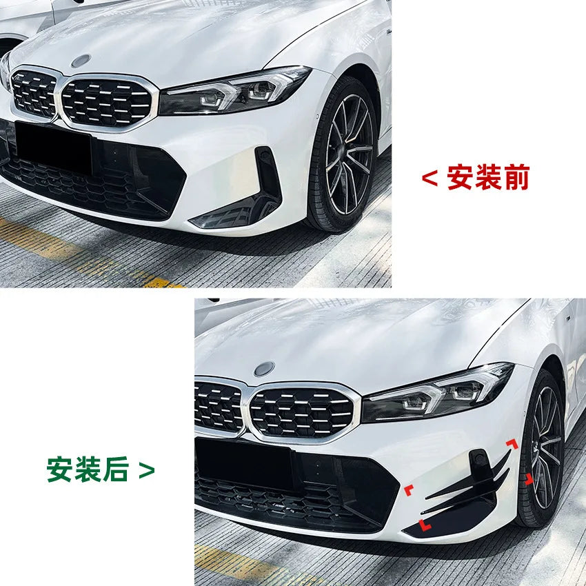 4 PCS Front Bumper Canards Splitter Cover for BMW 3 Series G20 G21 LCI M Sport 2023+ ABS Plastic Glossy Black Car Accessories