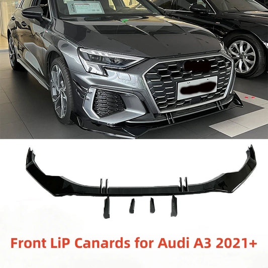 Glossy Black Front Bumper Lip Canards for Audi A3 A3L 2021+ Splitter Anti-collision Strip Car Modification Styling Accessories