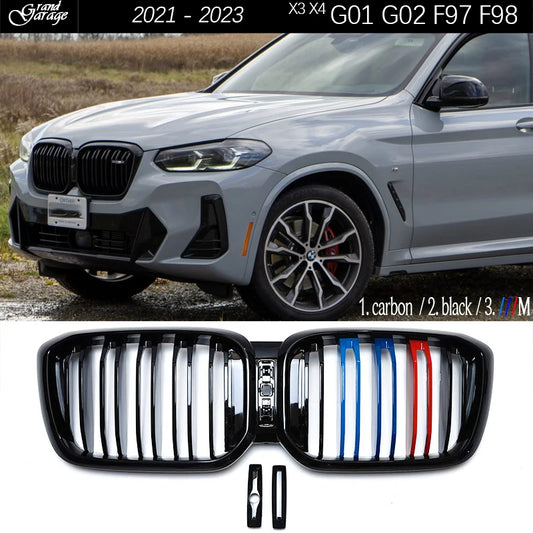 M40i Style Carbon Black ///M Colour Front Bumper Kidney Grille for BMW X3 X4 X3M X4M G01 G02 F97 F98 2021 - 2023