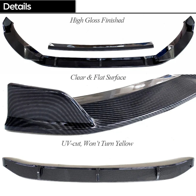 Carbon Fiber Printing Gloss Black Front Bumper Lip Spoiler 4PCS for Volkswagen VW New CC Arteon 3H7 Pre-facelifted 2017 - 2019