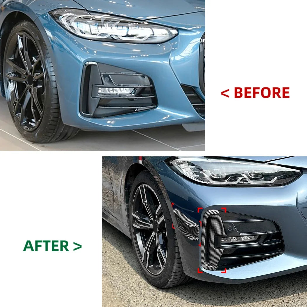 For BMW 4 Series G22 G23 M Sport 2020+ Front Bumper Canards Splitter Car Stickers Side Cover Black ABS Styling Accessories