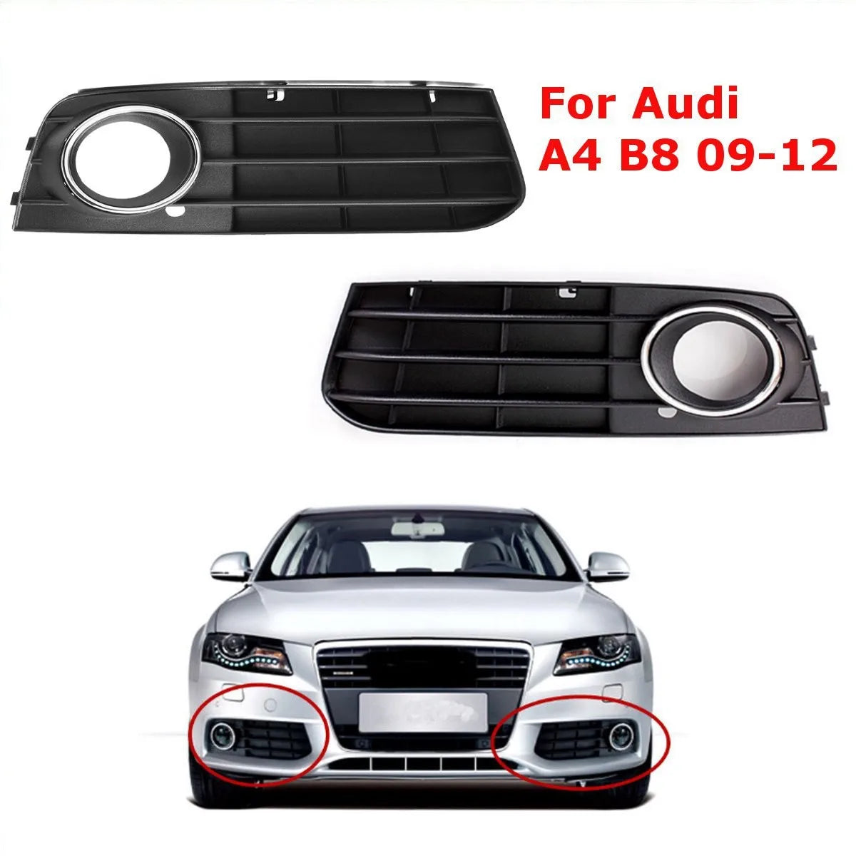 Fog Light Frame Cover for Audi A4 B8 2009-2012 Glossy Black Front Bumper Lamp Grille Honeycomb Mesh Chrome Trim Car Accessories