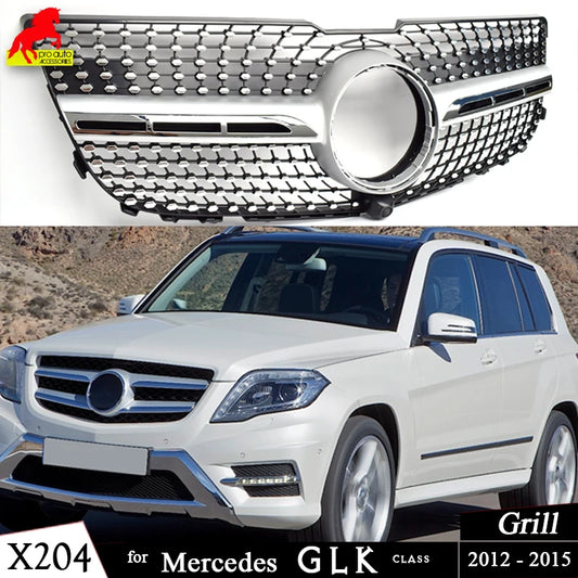 X204 GT Grilles Front Bumper Grill Mesh for Mercedes GLK Class 2012 - 2015 Diamond Black Silver Car Replacement Hood Mesh Grid