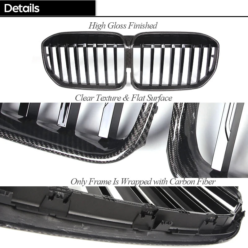 3*3 3K Carbon Fiber Front Bumper Grille for BMW 7 Series Facelift G11 G12 LCI 2019 - 2022 730i 730Li 740i 745e 750i 750Ld M760Li