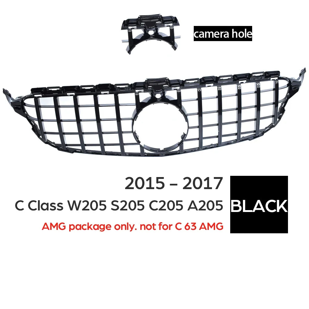 W205 Front Bumper GT Grill for Mercedes Benz C Class S205 A205 C205 2015 - 2017 C200 C250 C300 C350 C400 C450 C43 AMG Grille