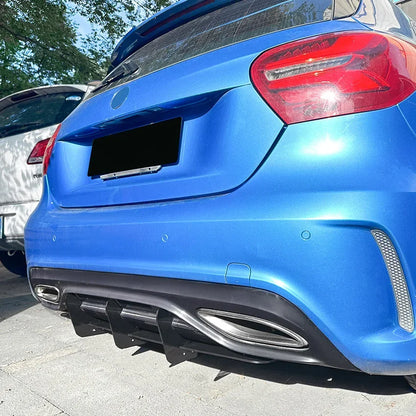 W176 Black Car Bumper Diffuser Rear Lip Spoiler 3 Fin Shark Blade for Mercedes Benz A Class 2016-2018 AMG Line Auot Styling