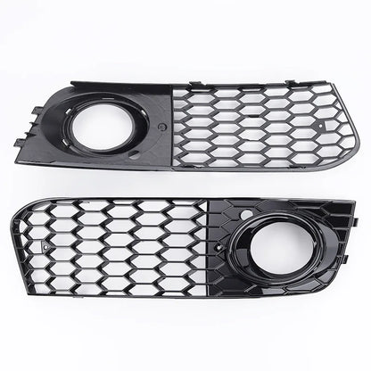 Fog Light Frame Cover for Audi A4 B8 2009-2012 Glossy Black Front Bumper Lamp Grille Honeycomb Mesh Chrome Trim Car Accessories