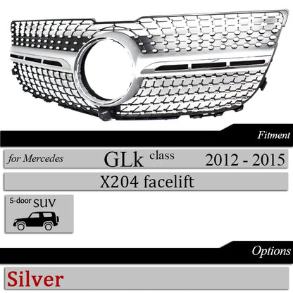 X204 GT Grilles Front Bumper Grill Mesh for Mercedes GLK Class 2012 - 2015 Diamond Black Silver Car Replacement Hood Mesh Grid