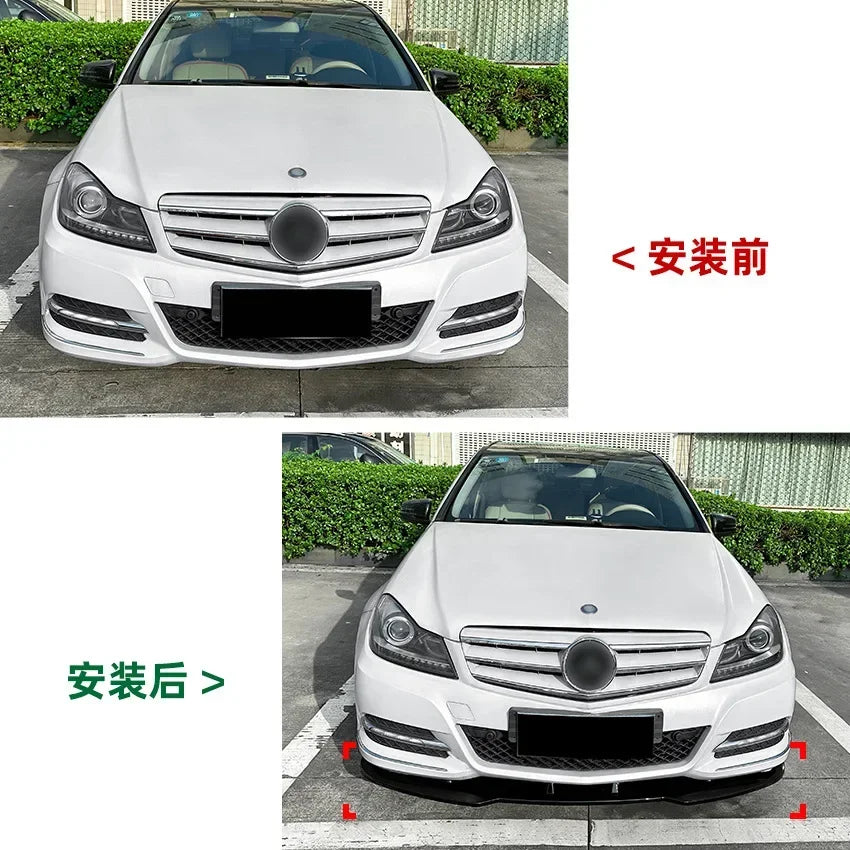 3 Pcs Front Bumper Lip Gloss Black for Mercedes Benz C Class W204 LCL 2011-2014 Normal Version Splitter Body Kit Car Accessories