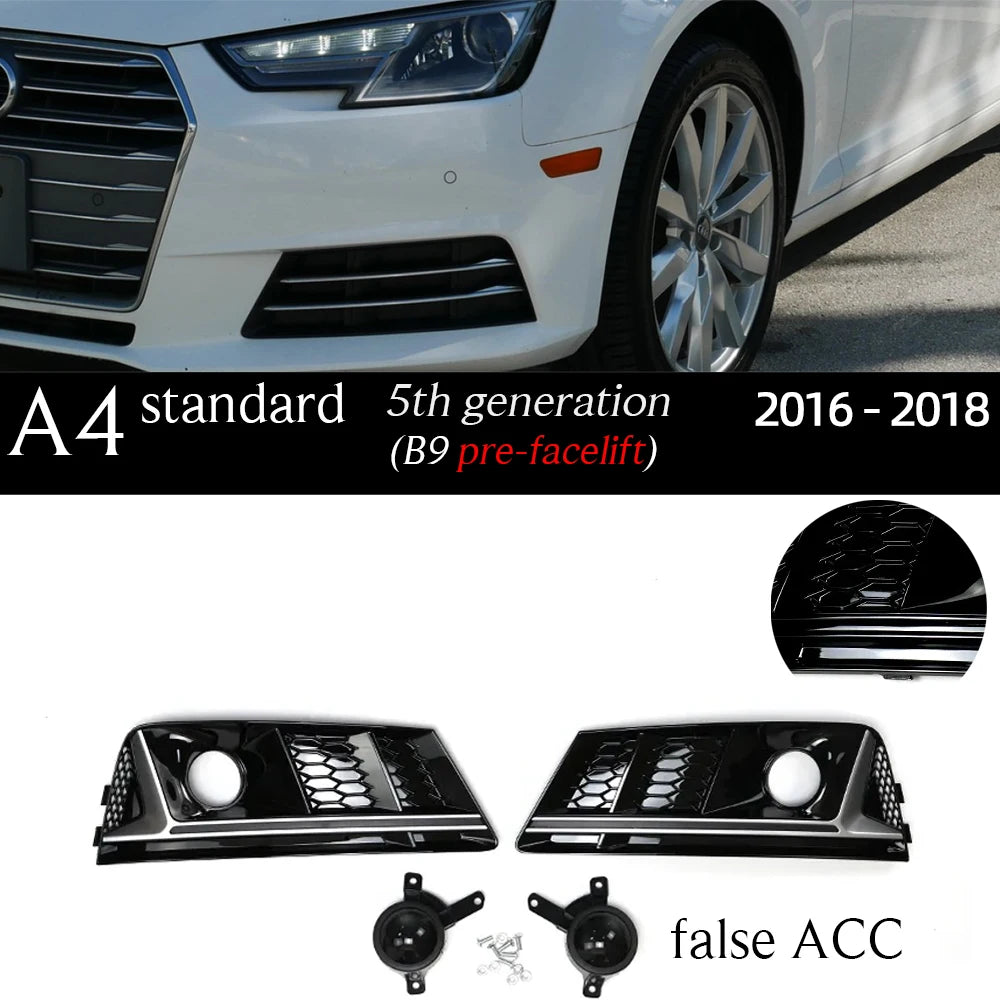 1 Pair Replacemennt Front Bumper Black Fog Light Case for Audi A4 S4 B6 8E B7 B8 8K B8.5 B9 8W B9.5 Fog Light Grille Fog Frame