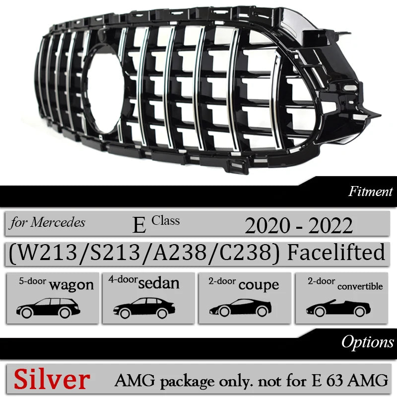 W213 Front Bumper Grille GT Grill for Mercedes E Class S213 C238 A238 2020 - 2022 E200 E300 E350 E400 E43 E53 Mesh Hood Grills