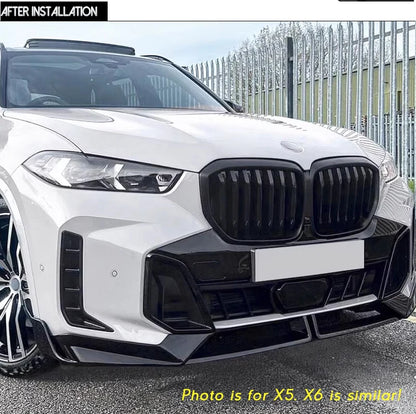 Carbon Fiber Printing & Glazing Black Front Bumper Lip Spoiler for BMW X6 Facelifted G06 LCI M Sport 2024 - 2026 xDrive40i M50i M60i M50d xDrive30d xDrive40d