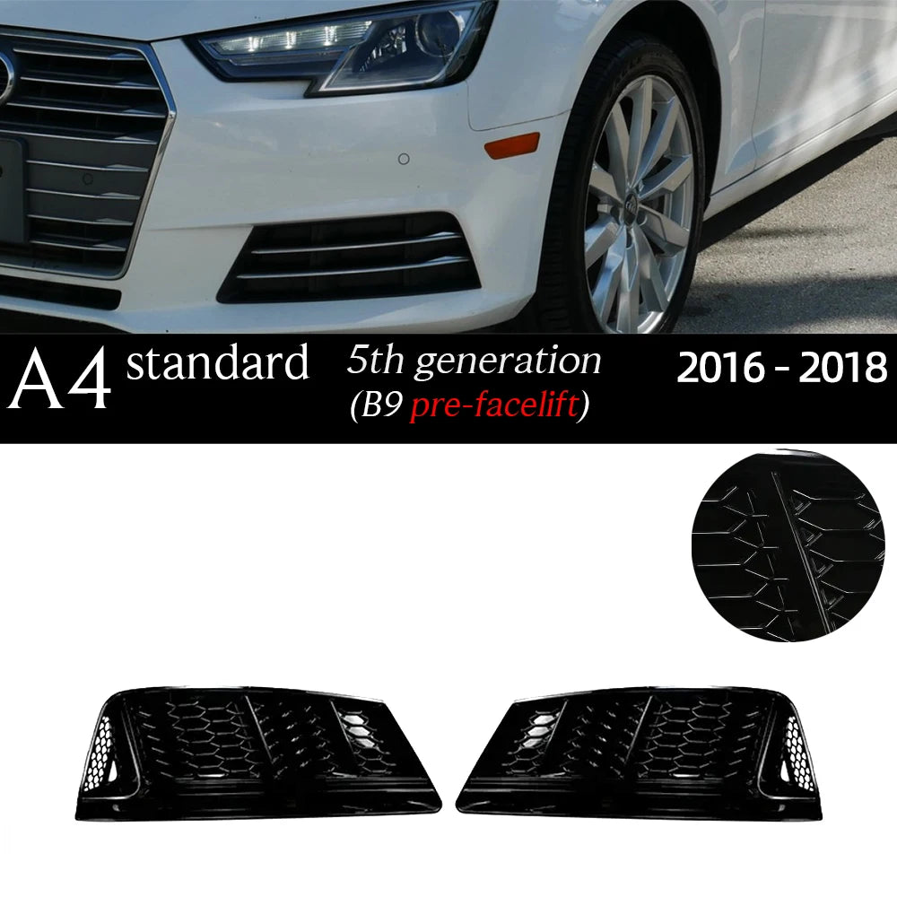 1 Pair Replacemennt Front Bumper Black Fog Light Case for Audi A4 S4 B6 8E B7 B8 8K B8.5 B9 8W B9.5 Fog Light Grille Fog Frame