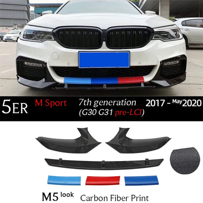 G30 Carbon Fiber Print Front Bumper Lip Gloss Black Chin Spoiler for BMW 5 Series G30 M Sport 2017 - May 2023 G31 520i 530i 530e