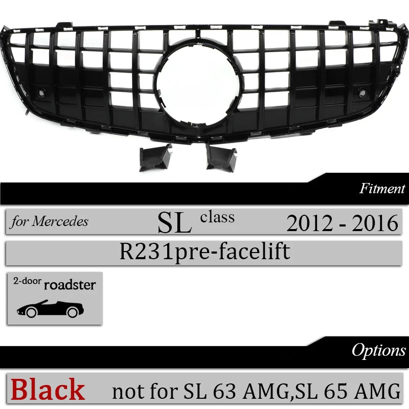 R231 GT Grille Front Bumper Grill Mesh for 2012 - 2016 Mercedes SL Class R231 SL300 SL350 SL400 SL550, Not for SL 65 SL 63 AMG