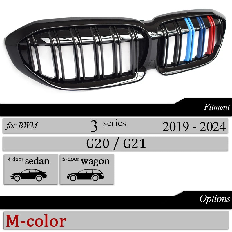 Car Front Numper Kidney Grilles Racing Grill for BMW 2019 - 2024 3 Series G20 4-Door Sedan G21 5-Door Estate 320i 325i 330d 335d