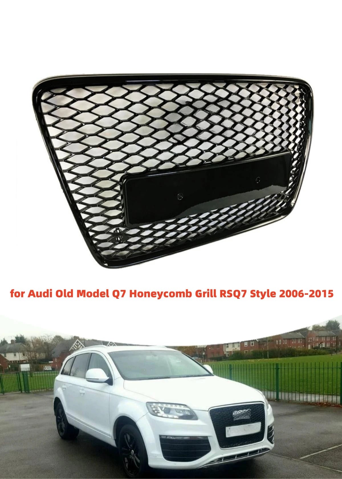 Car Glossy Black Front Bumper Grille Applicable for Audi Old Model Q7 Honeycomb Grill RSQ7 Style 2006-2015 ABS Plastic Grilles