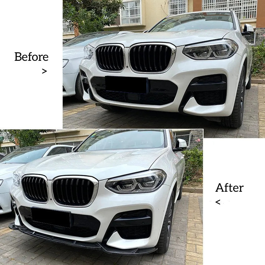 M Pack Front Bumper Splitter Lip Spoiler Diffuser Guard Body Kit Cover For BMW X3 G01 X4 G02 Car Gloss Black & Carbon Fiber ABS