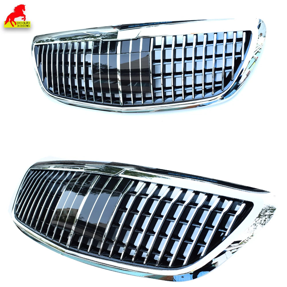 W222 Front Bumper Grille Chrome Grill High Glossy Grills for Mercedes S Class 4-Door Sedan Pullman V222 2014-2019 S350 S500 S600