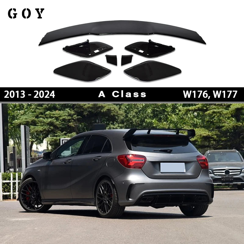 W177 Gloss Black Rear Deck Spoiler Boot Wing for 2013 - 2024 Mercedes A Class W176 5-Door Hatchback & A45 AMG A180 A200 A250