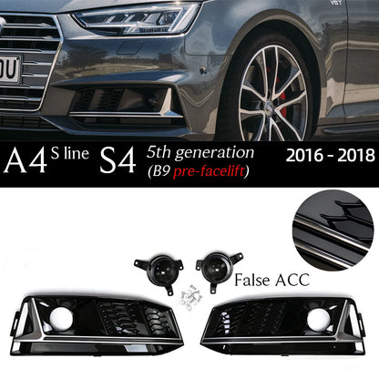 1 Pair Replacemennt Front Bumper Black Fog Light Case for Audi A4 S4 B6 8E B7 B8 8K B8.5 B9 8W B9.5 Fog Light Grille Fog Frame