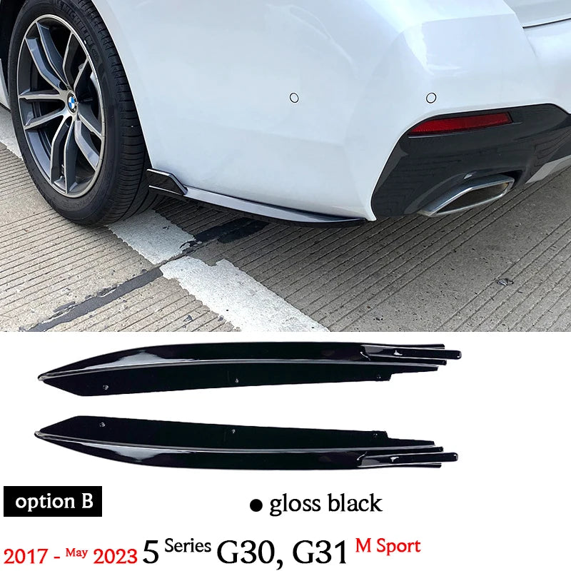 1Pair Carbon Fiber Printing Rear Bumper Splitter Canards Glazing Black Bumper Flaps for BMW 5 Series G30 M Sport 2017 - May 2023