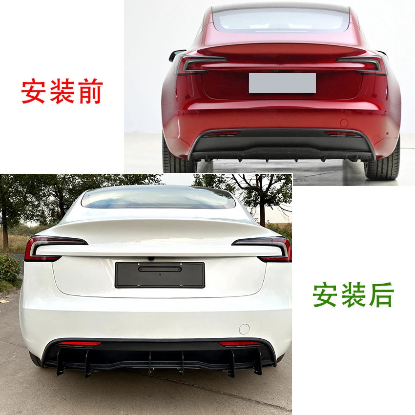 Rear Bumper Lip Glossy Black Canards Diffuser Air Vent Trim Fog Light Cover for Tesla Model 3 2023+ Splitter Kit Car Styling