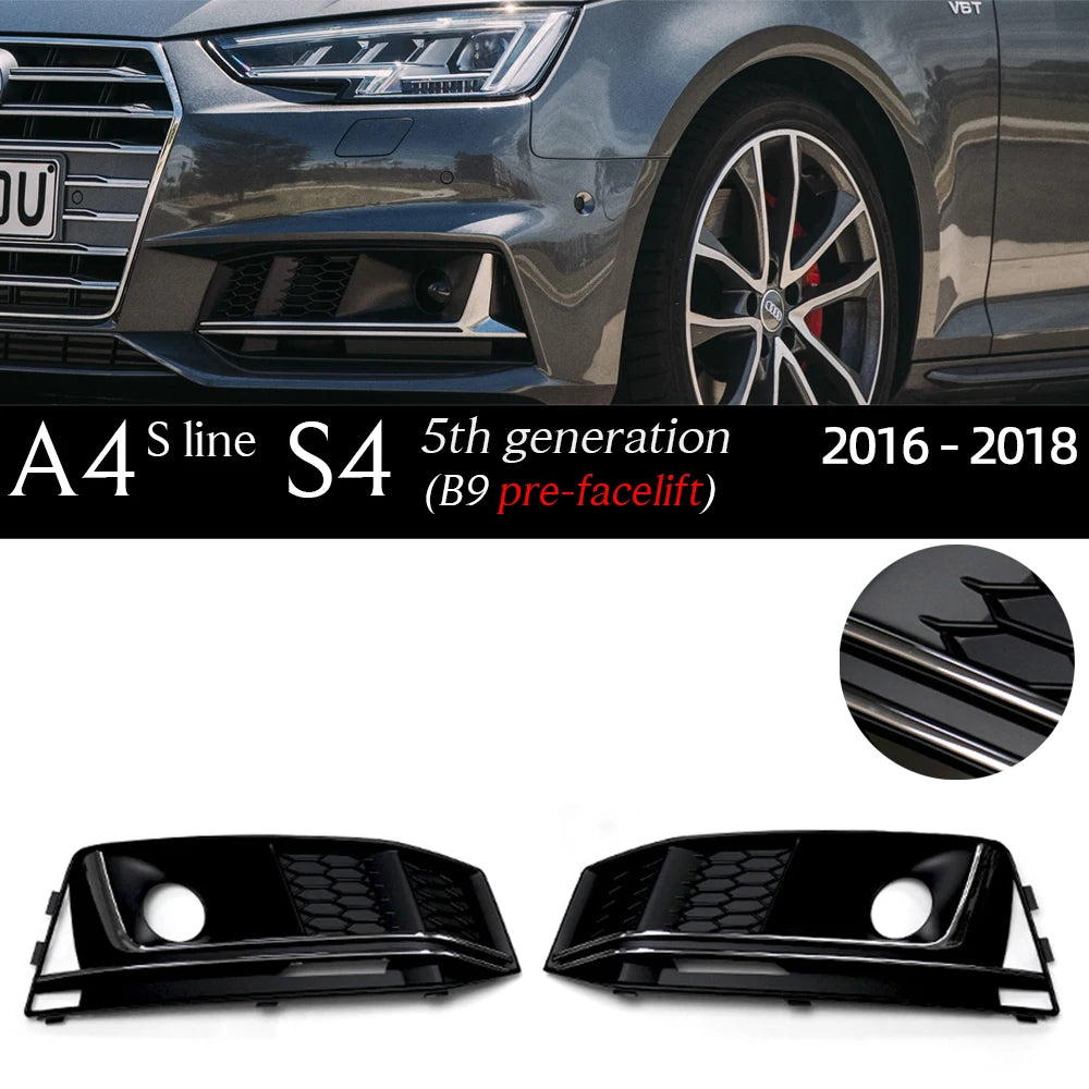 1 Pair Replacemennt Front Bumper Black Fog Light Case for Audi A4 S4 B6 8E B7 B8 8K B8.5 B9 8W B9.5 Fog Light Grille Fog Frame