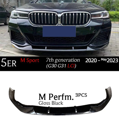 G30 Carbon Fiber Print Front Bumper Lip Gloss Black Chin Spoiler for BMW 5 Series G30 M Sport 2017 - May 2023 G31 520i 530i 530e