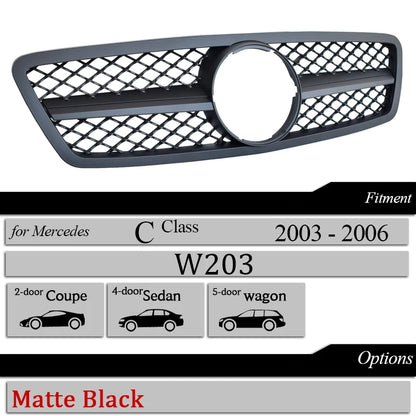 Car Grille Black GT Front Bumper Grill for 2000-2006 Mercedes C Class Saloon W203 Tourer S203 C180 C200 C230 C240 C280 C320 C350